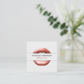 Makeup artist 3d chic pink lips modern gray beauty square business card (Standing Front)