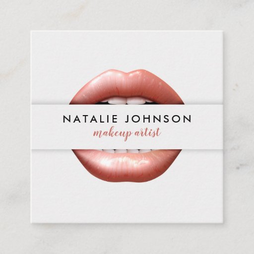 Customizable Makeup artist 3d chic pink lips modern gray beauty square business card