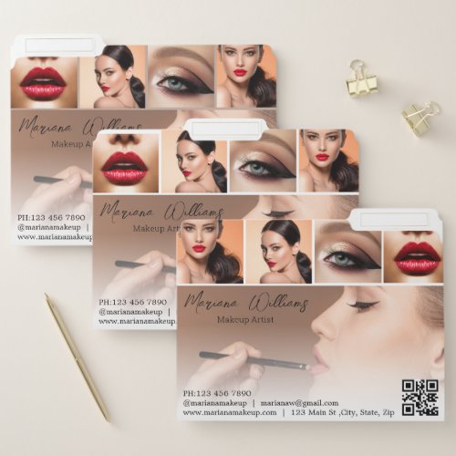 makeup artist 5 photos collage qr code stylish file folder
