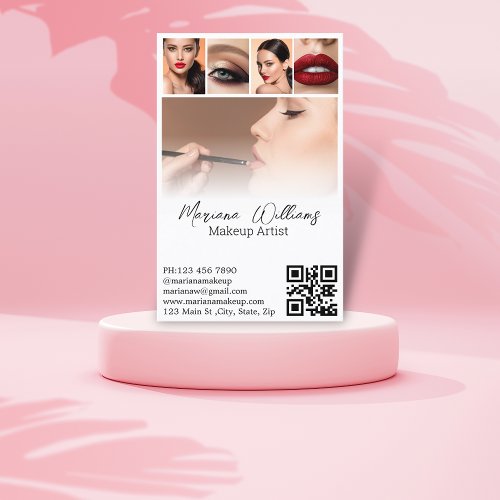 makeup artist 5 photos collage qr code trendy business card
