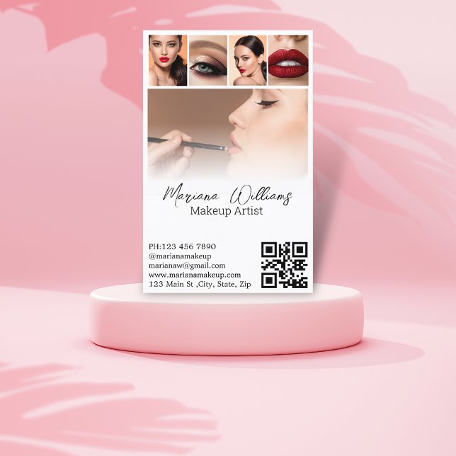 makeup artist 5 photos collage qr code trendy business card (Creator Uploaded)