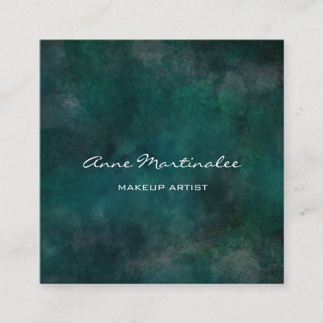 Makeup Artist Abstract Blue Green Square Business Card (Front)