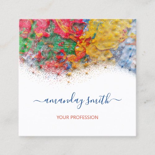 Makeup Artist Abstract Strokes Colorful White Red Square Business Card