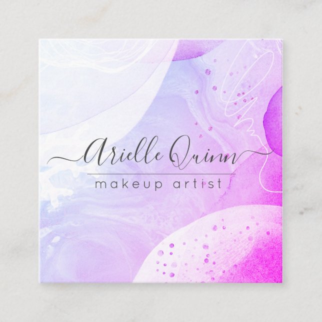 Makeup Artist Abstract Watercolor Shapes Square Business Card (Front)