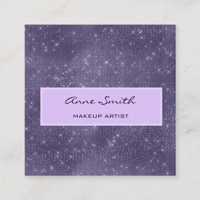 Makeup Artist Amethyst Glitter Diamond Sparkle Square Business Card (Front)