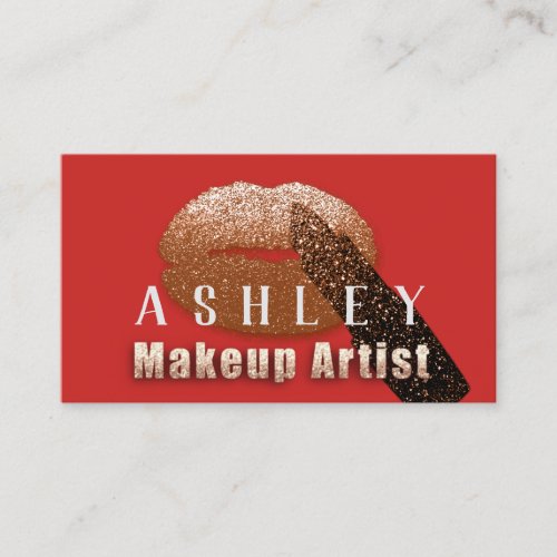 Makeup Artist Appointment Card Red Kiss Copper