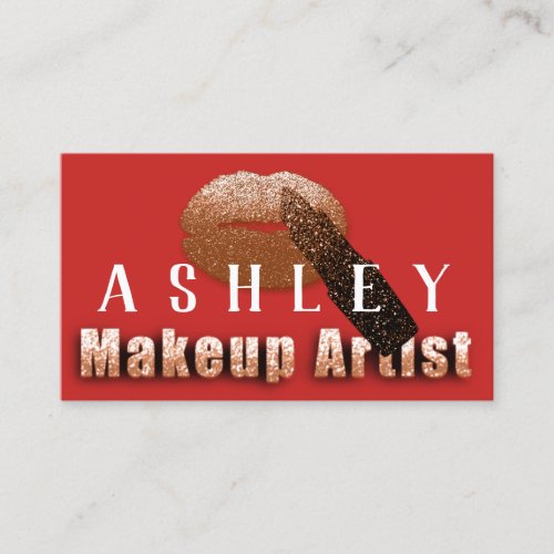 Makeup Artist Appointment Card Red Kiss Copper