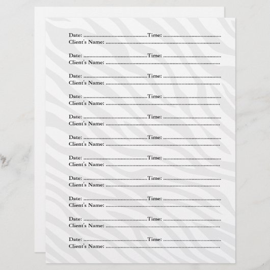 Makeup Artist Appointment Sheets (Front/Back)