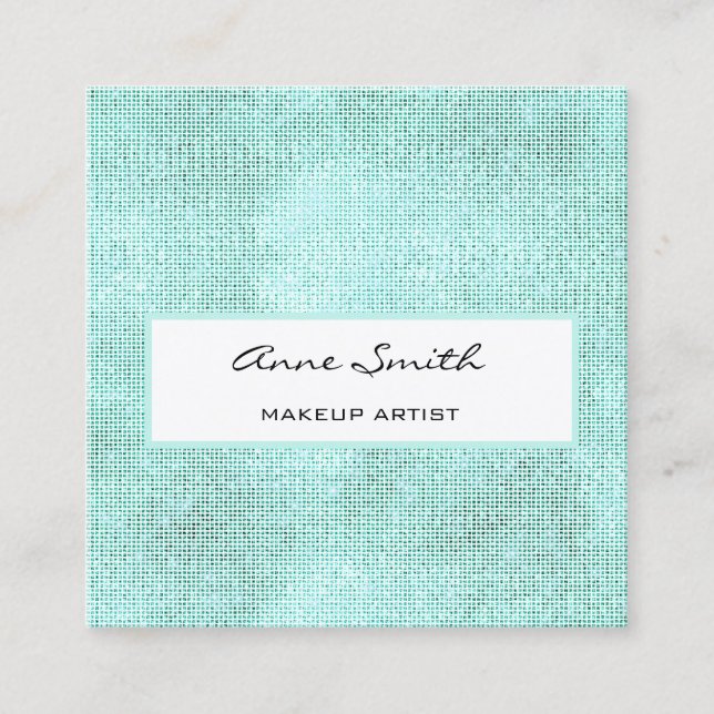 Makeup Artist Aqua Glitter Diamond Sparkle Square Business Card (Front)