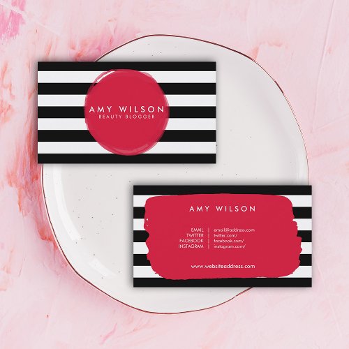 Makeup Artist Beauty Blogger Stripes Social Media Business Card