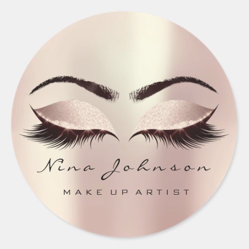Makeup Artist Beauty Blush Pink Eye Glitter Lashes Classic Round Sticker