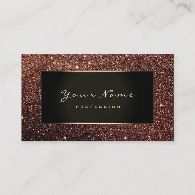 Makeup Artist Beauty Frame Chocolate Brown Glitter Business Card (Front)