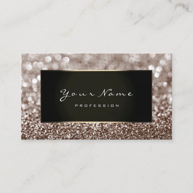 Makeup Artist Beauty Frame Ivory Brown Glitter Business Card (Front)