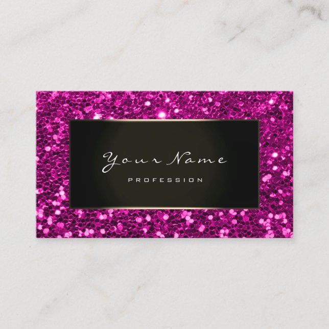 Makeup Artist Beauty Framed Fuchsia Pink Glitter Business Card (Front)
