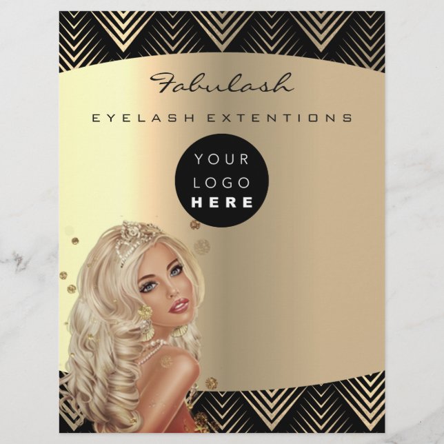 Makeup Artist Beauty Gold Black Logo Hair Prices Flyer (Back)