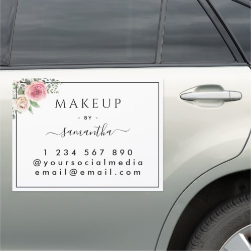 Makeup Artist Beauty Hair Floral Social Media Text Car Magnet