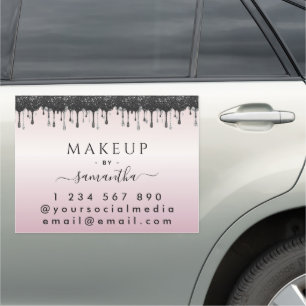 Makeup Artist Beauty Hair Rose Gold Black Glitter Car Magnet