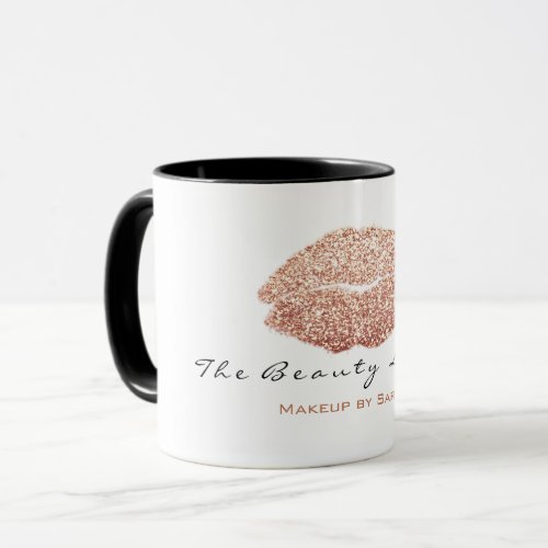 Makeup Artist Beauty Kiss Lips Copper Rose Glass Mug