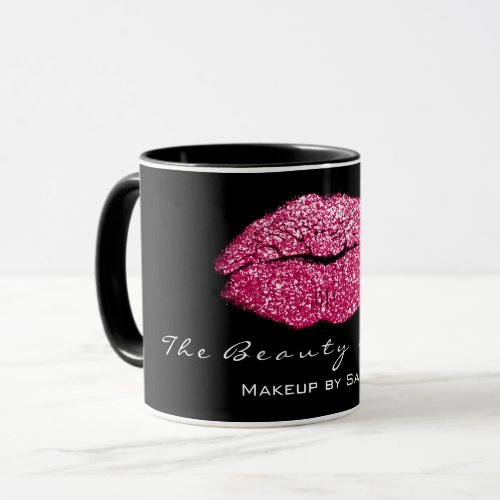 Makeup Artist Beauty Kiss Lips Pink Black Glitter Mug