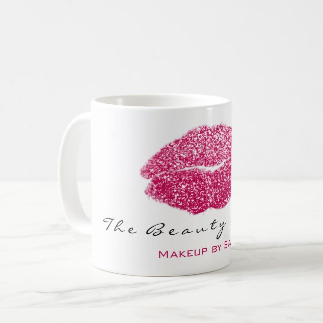 Makeup Artist Beauty Kiss Lips Pink Candy Glitter Coffee Mug (Front Left)