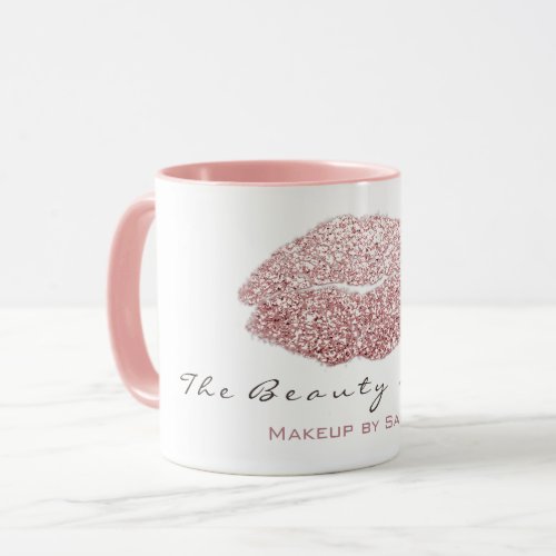 Makeup Artist Beauty Kiss Lips Pink Rose Glitter Mug