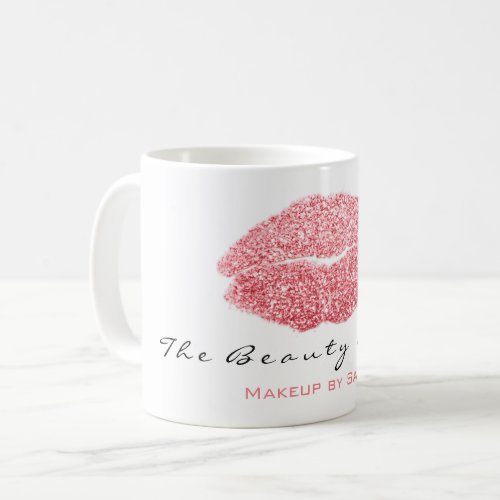 Makeup Artist Beauty Kiss Lips Pink White Glitter Coffee Mug