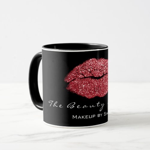 Makeup Artist Beauty Kiss Lips Red Black Glitter Mug