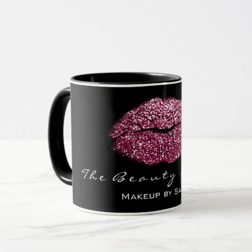 Makeup Artist Beauty Kiss Lips Rose Black Glitter Mug