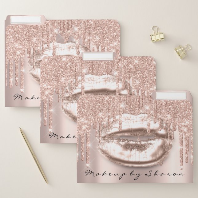 Makeup Artist Beauty Kiss Lips Rose Glitter Spark File Folder (Set)