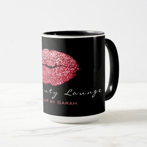 Makeup Artist Beauty Kiss Red Glitter Lips Black Mug