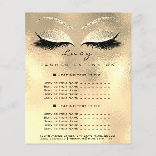 Makeup Artist Beauty Lash Glitter Price List Gold Flyer