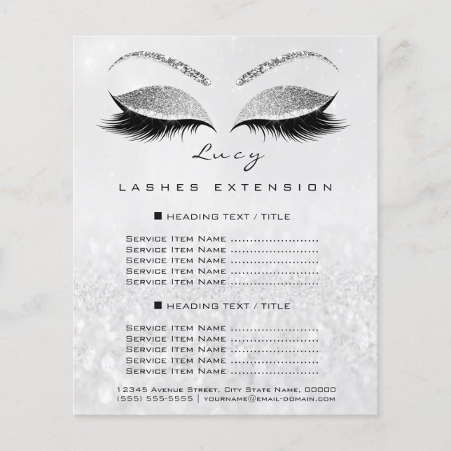 Makeup Artist Beauty Lash Glitter Price List Gray Flyer (Front)