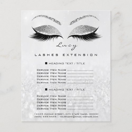 Makeup Artist Beauty Lash Glitter Price List Gray Flyer