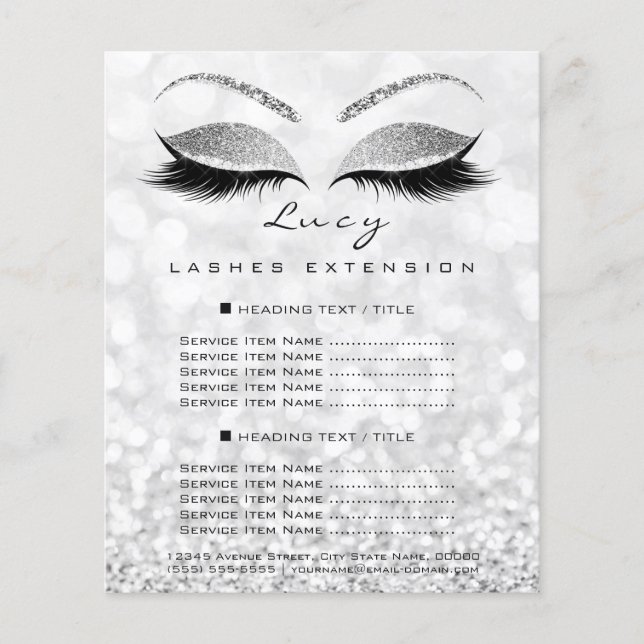 Makeup Artist Beauty Lash Glitter Price List Lucy Flyer (Front)