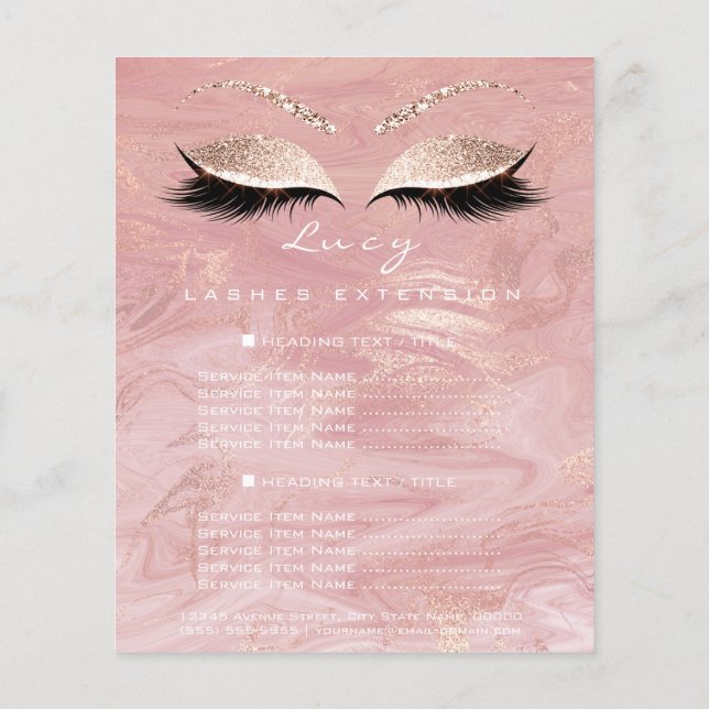 Makeup Artist Beauty Lash Glitter Price List Marbl Flyer (Back)