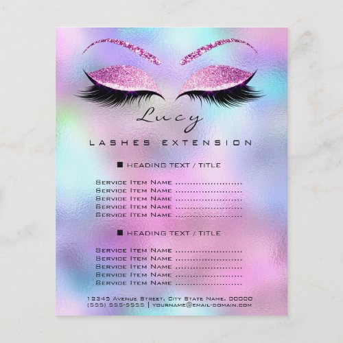 Makeup Artist Beauty Lash Glitter Price List Ombre Flyer