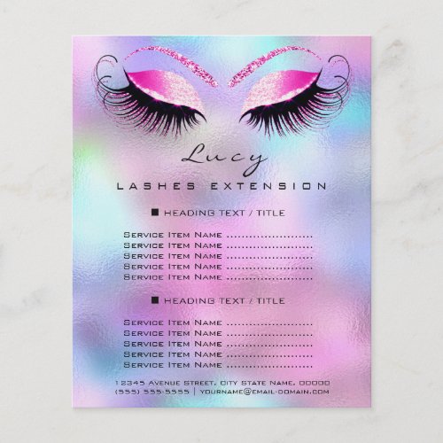 Makeup Artist Beauty Lash Glitter Price List Pink Flyer