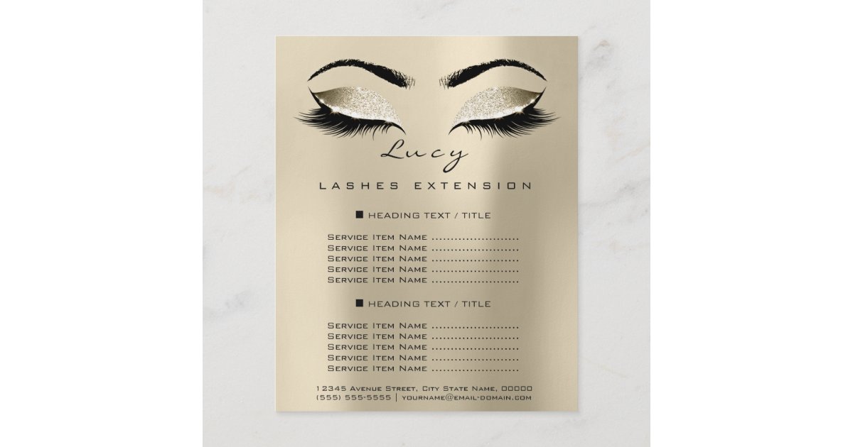 Makeup Artist Beauty Lash Glitter Price List Sepia Flyer | Zazzle