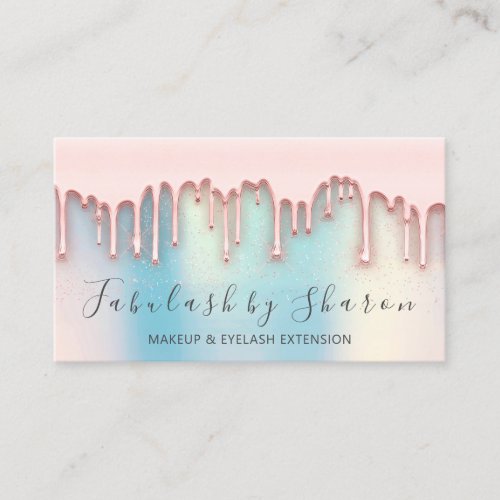 Makeup Artist Beauty Lash Logo Rose Drip Blue Business Card