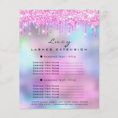Makeup Artist Beauty Lash Price List Pink Drips Flyer
