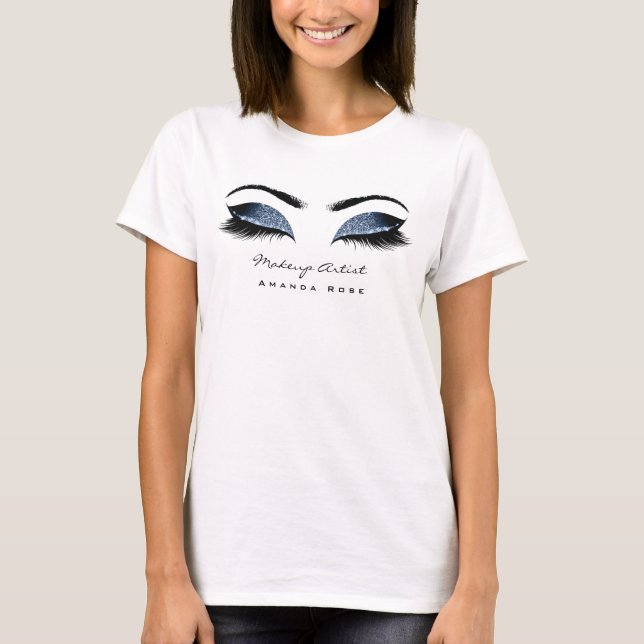 Makeup Artist Beauty Lashes Blue Navy Glitter T-Shirt (Front)