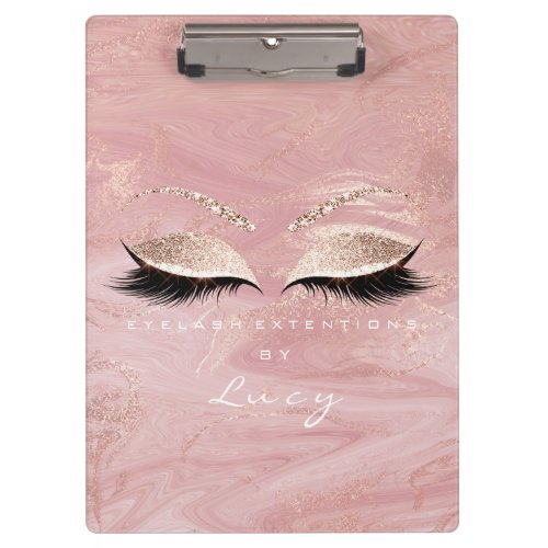 Makeup Artist Beauty Lashes Glitter Pink Marble Clipboard