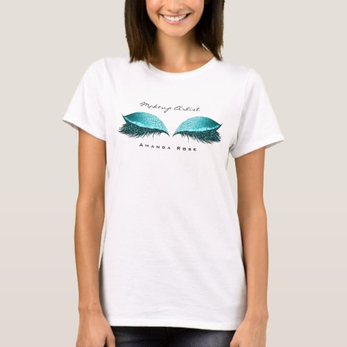 Makeup Artist Beauty Lashes Ocean Blue Glitter T_Shirt