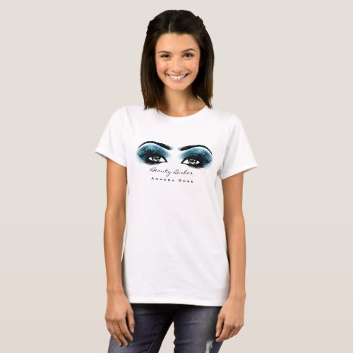 Makeup Artist Beauty Lashes Studio Blue Navy Eye T_Shirt