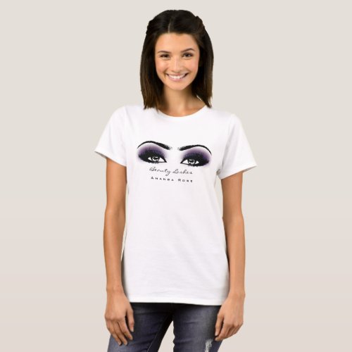 Makeup Artist Beauty Lashes Studio Purple Gray Eye T_Shirt