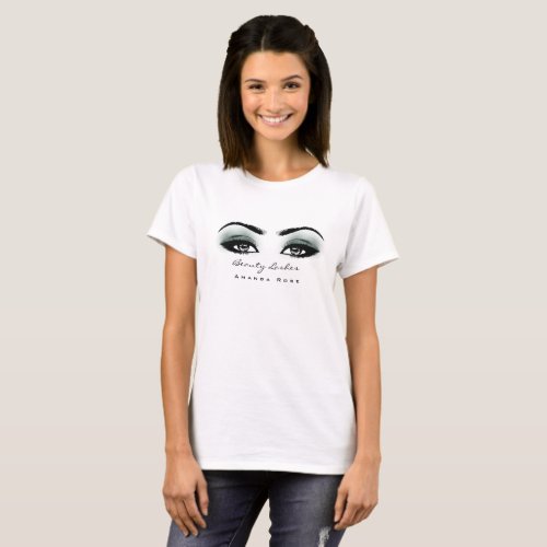 Makeup Artist Beauty Lashes Studio Teal Gray Eyes T_Shirt