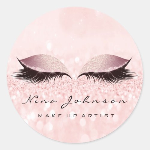 Makeup Artist Beauty Rose Pink Eye Glitter Lashes Classic Round Sticker