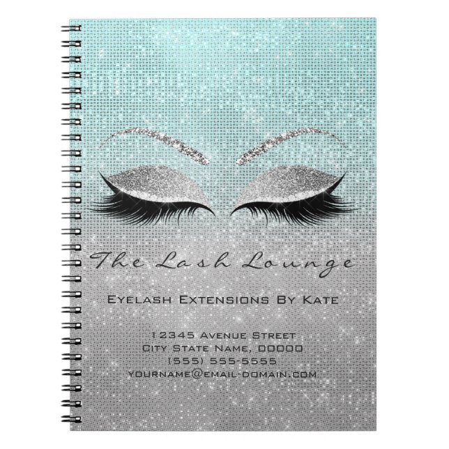 Makeup Artist Beauty Salon Blue Aqua Silver Gray Notebook (Front)