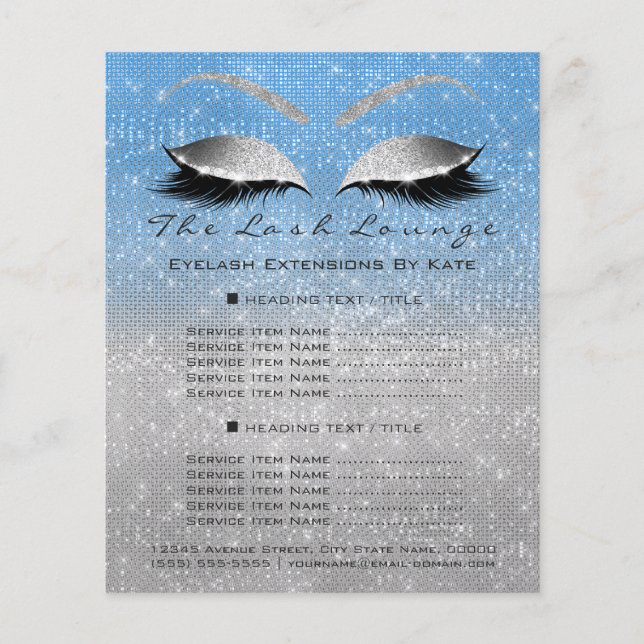 Makeup Artist Beauty Salon Blue Glitter Silver Flyer (Front)