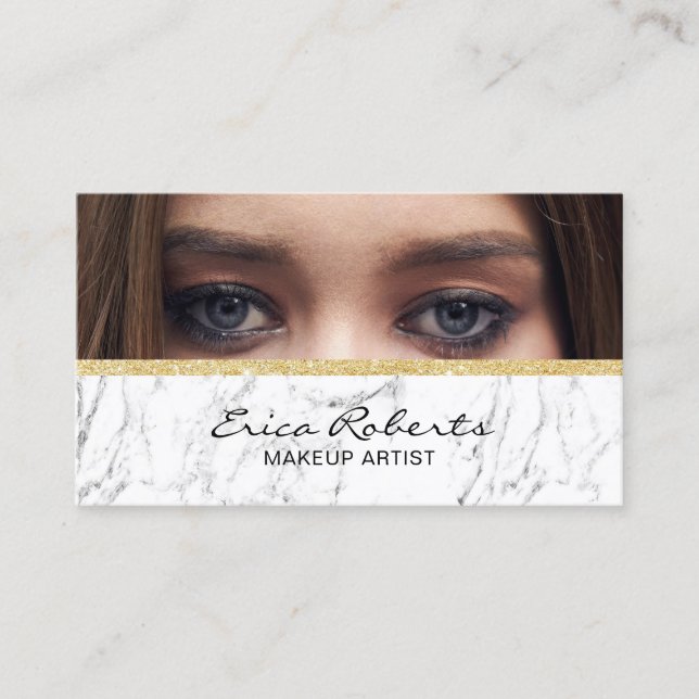 Makeup Artist Beauty Salon Custom Photo Marble Business Card (Front)
